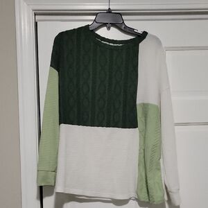 Green and White Patchwork Sweater